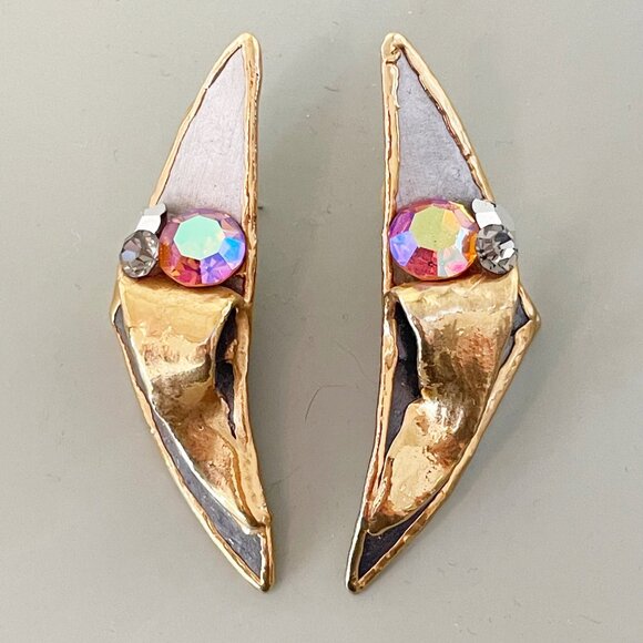 Vintage Amy Lacombe Jeweled Clay Earrings Hand Painted Hand Sculpted Signed 1988 - Picture 2 of 7